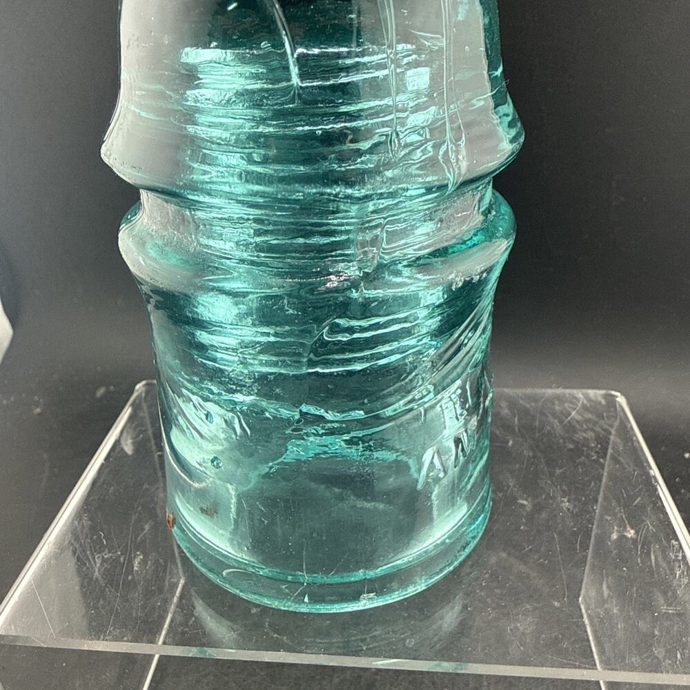 Vintage AM Tel & Tel Co 38 Aqua Glass Threaded Telegraph Telephone Insulator - Picture 5 of 8